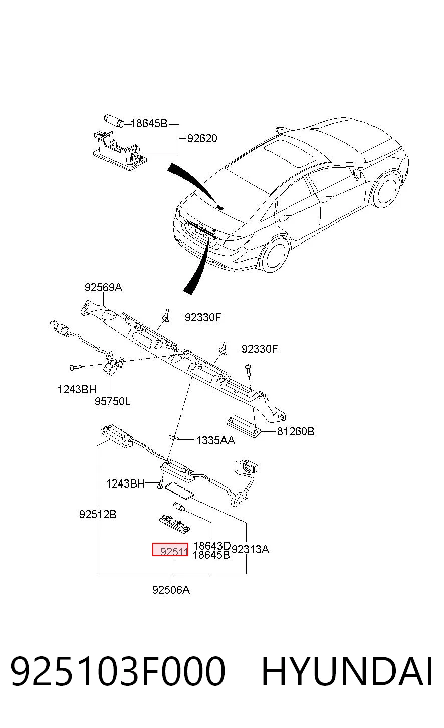 925103F000 Hyundai/Kia Lanterna da luz de fundo de matrícula traseira