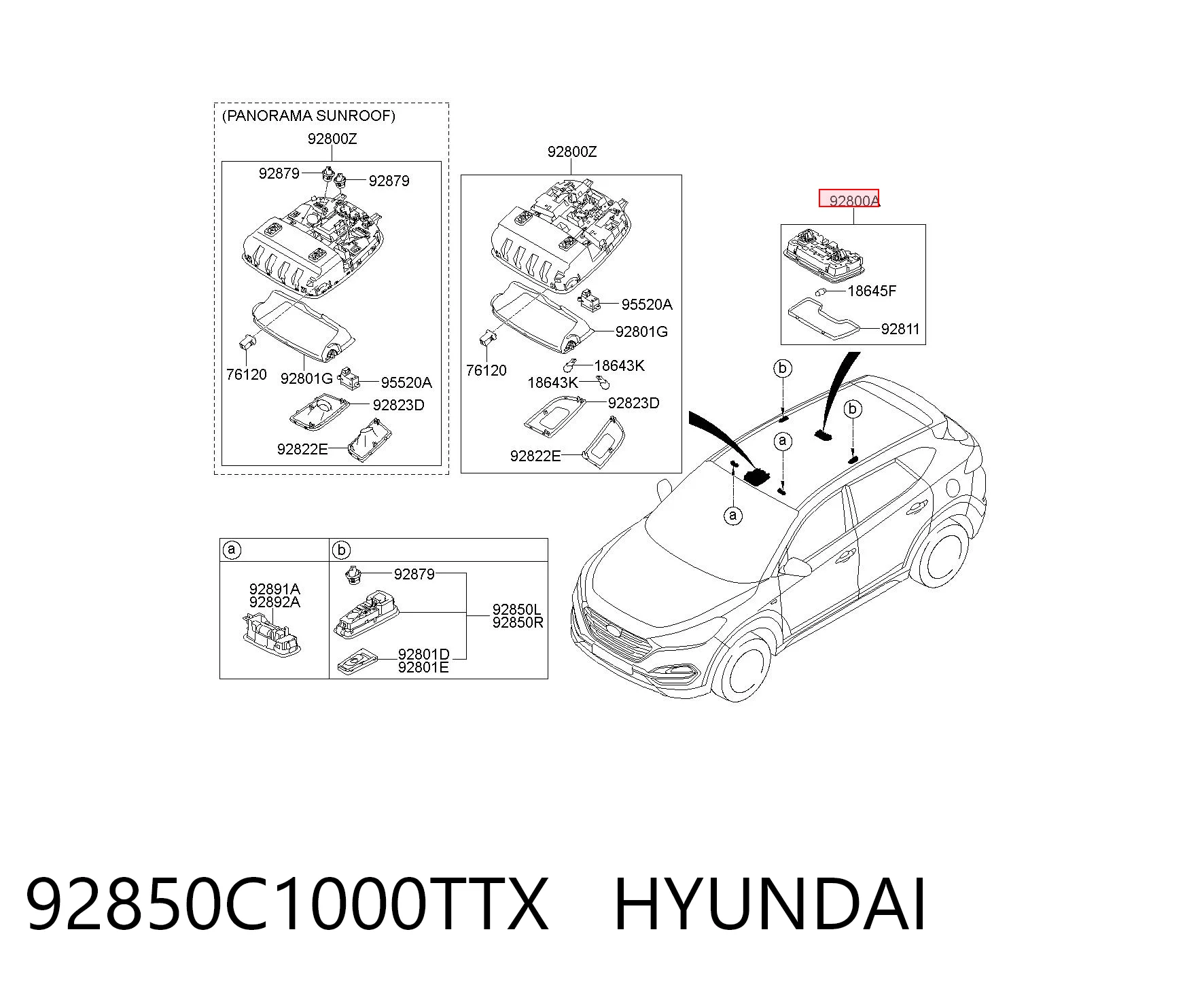 92850C1000TTX Hyundai/Kia Quebra-luz traseiro de iluminação de salão (de cabina)