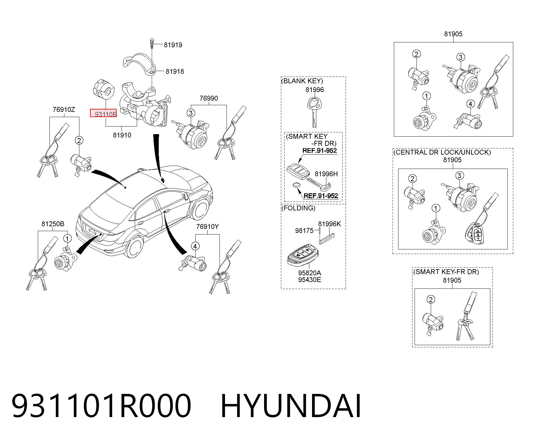 931101R000 Hyundai/Kia Grupo de contato de fecho de ignição