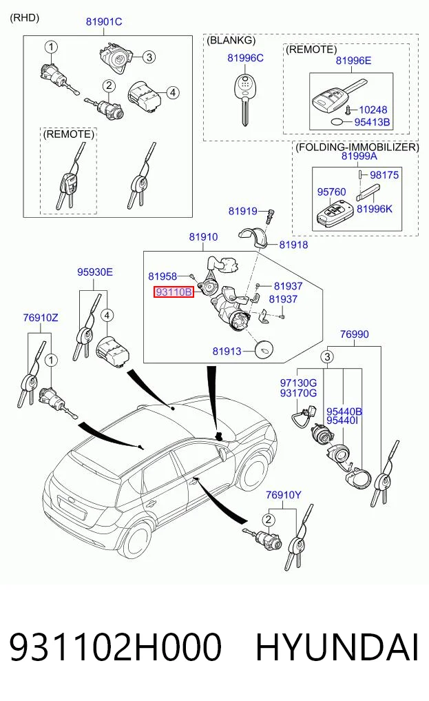 931102H000 Hyundai/Kia Grupo de contato de fecho de ignição