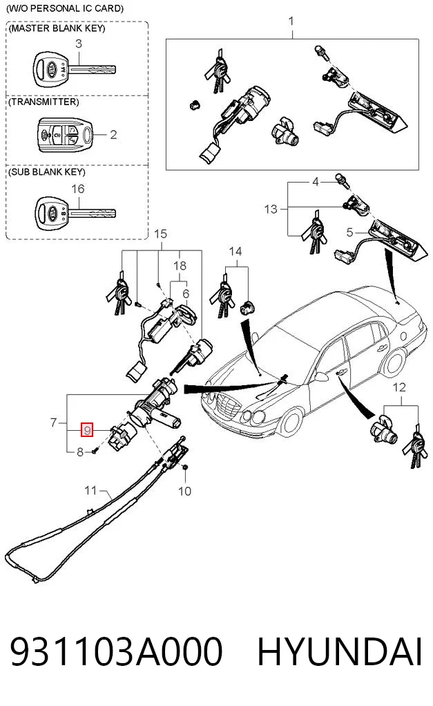931103A000 Hyundai/Kia Grupo de contato de fecho de ignição