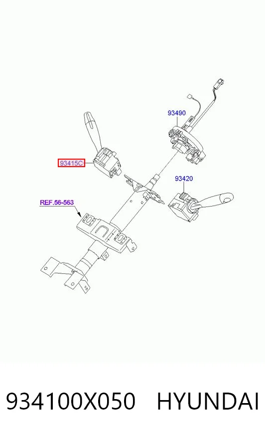 934100X050 Hyundai/Kia Comutador esquerdo instalado na coluna da direção