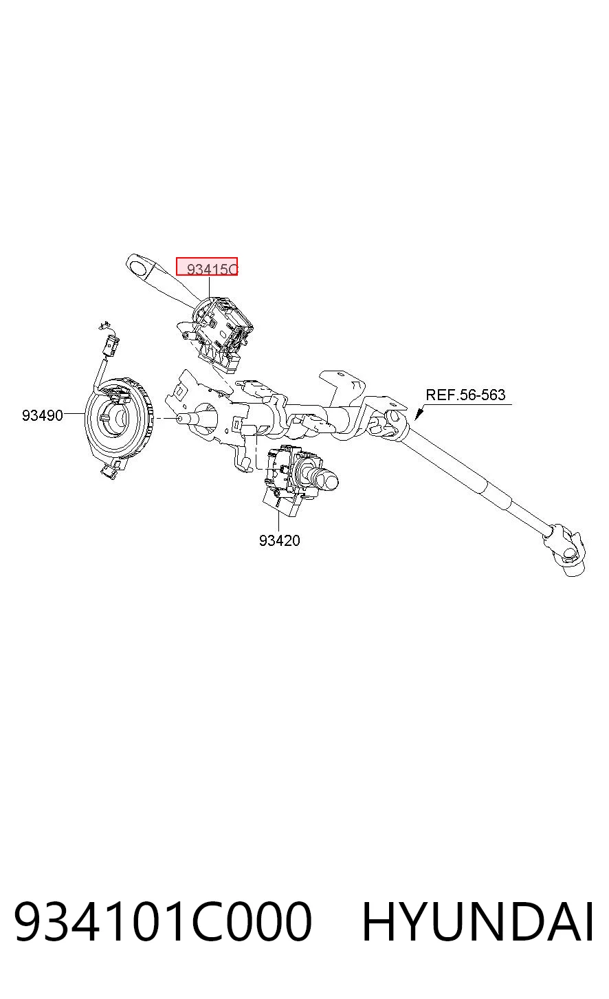 934101C000 Hyundai/Kia Comutador esquerdo instalado na coluna da direção