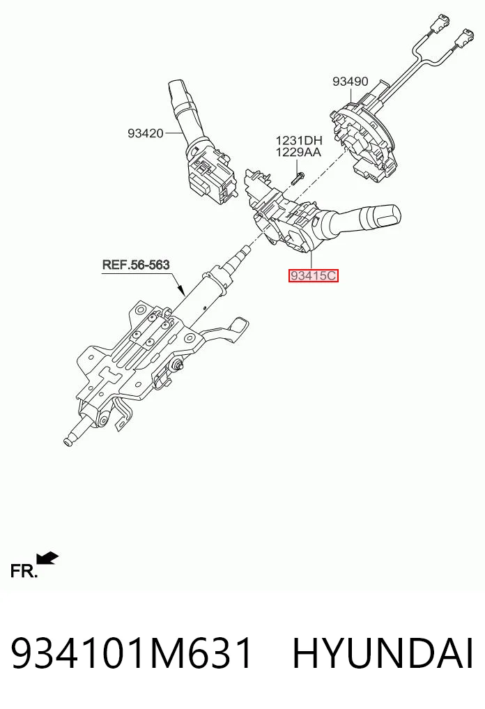 934101M631 Hyundai/Kia Comutador esquerdo instalado na coluna da direção