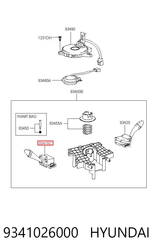 9341026000 Hyundai/Kia Comutador esquerdo instalado na coluna da direção