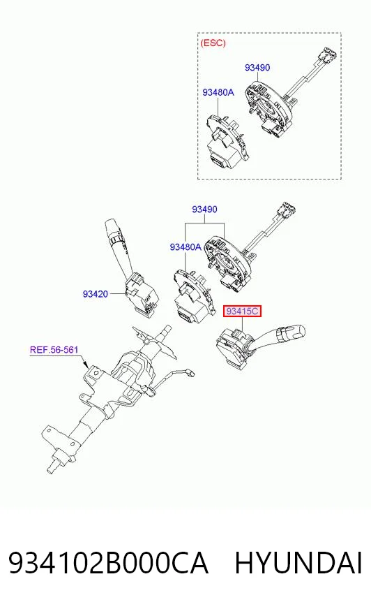 934102B000CA Hyundai/Kia Comutador esquerdo instalado na coluna da direção