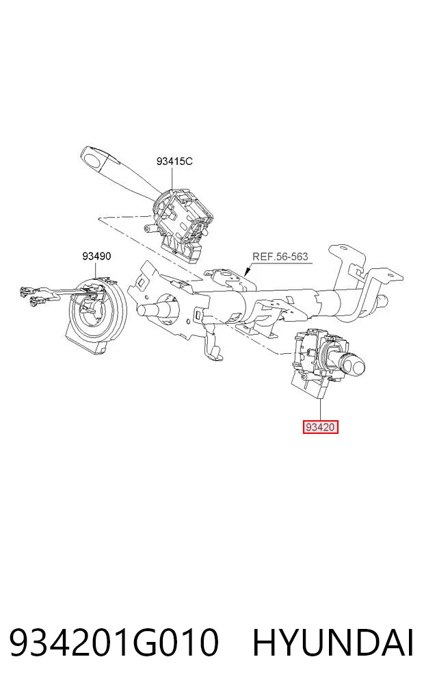 934201G010 Hyundai/Kia Comutador direito instalado na coluna da direção