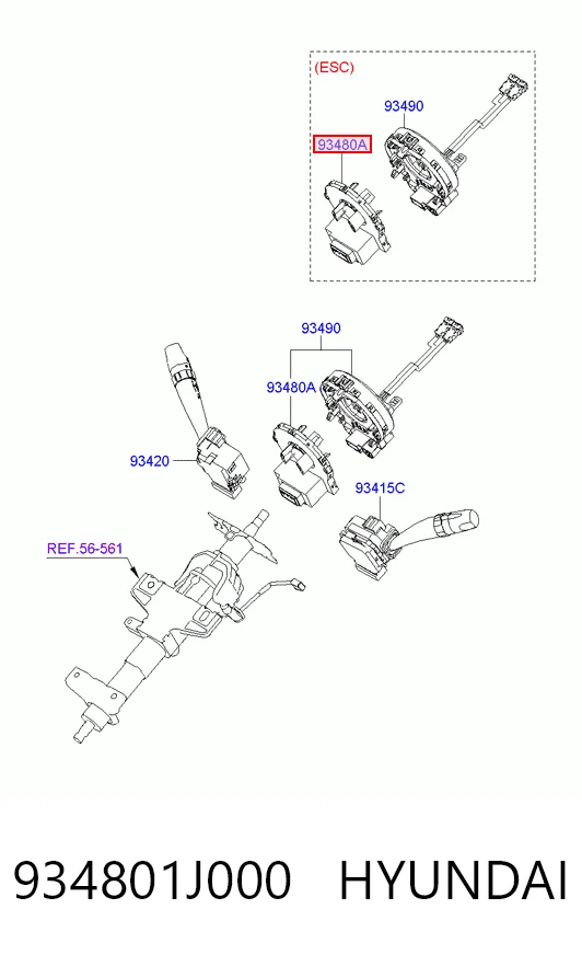 934801J000 Hyundai/Kia Sensor do ângulo de viragem do volante de direção