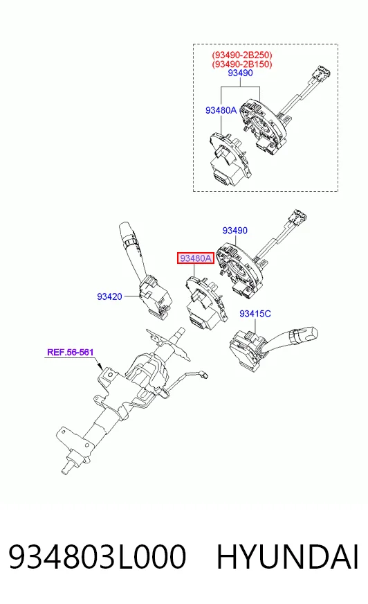 934803L000 Hyundai/Kia Sensor do ângulo de viragem do volante de direção