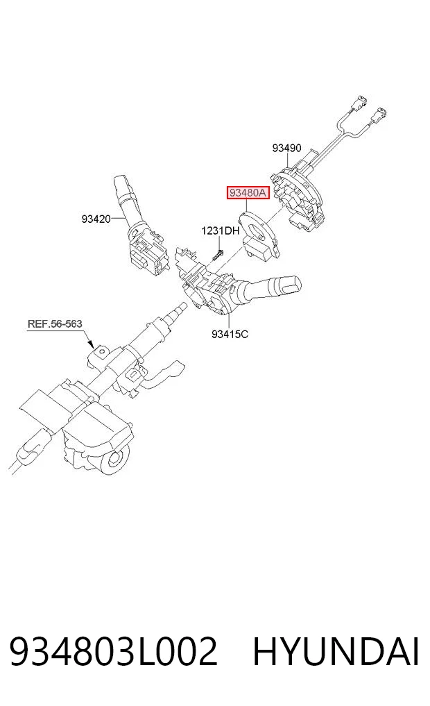 934803L002 Hyundai/Kia Sensor do ângulo de viragem do volante de direção