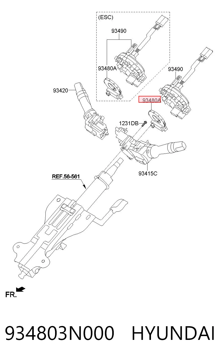 934803N000 Hyundai/Kia Sensor do ângulo de viragem do volante de direção