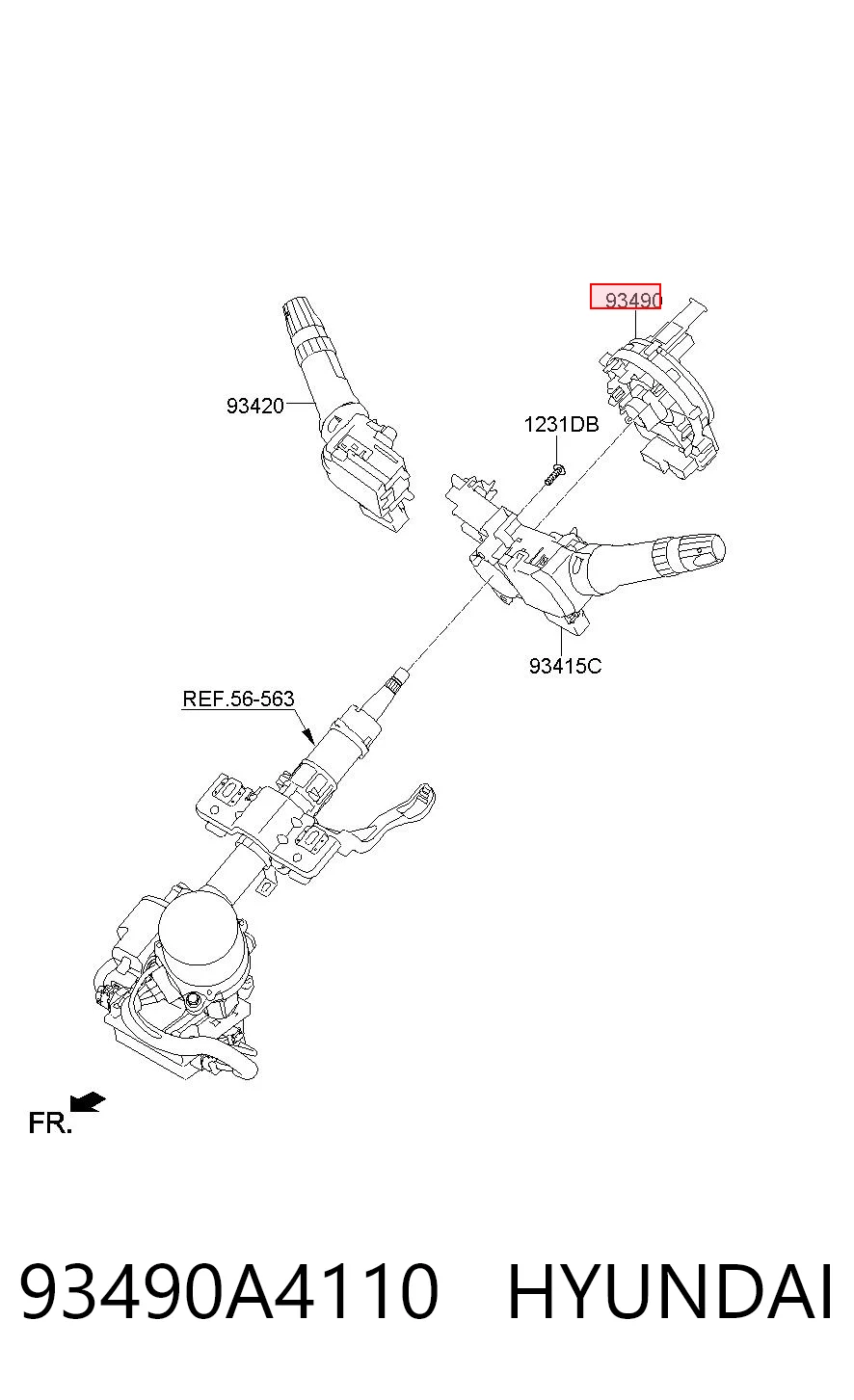 93490A4110 Hyundai/Kia Anel AIRBAG de contato, cabo plano do volante