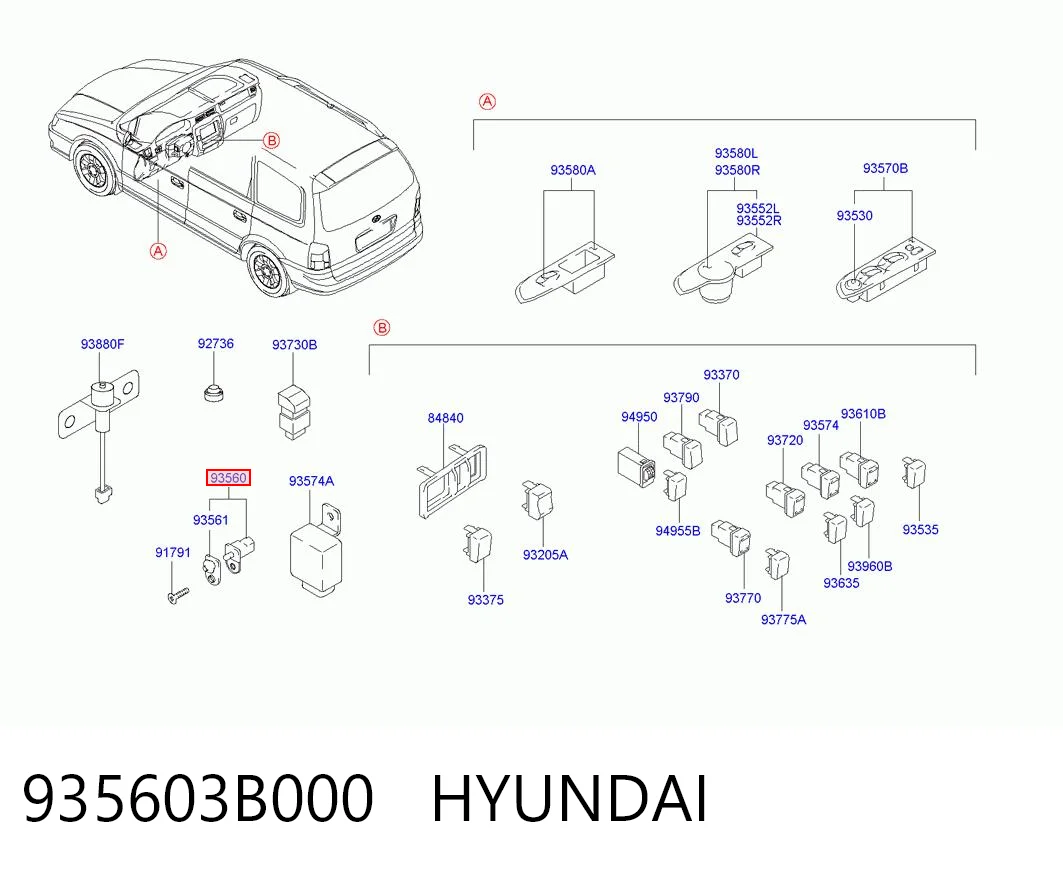 935603B000 Hyundai/Kia Sensor de fechamento de portas (interruptor de fim de carreira)