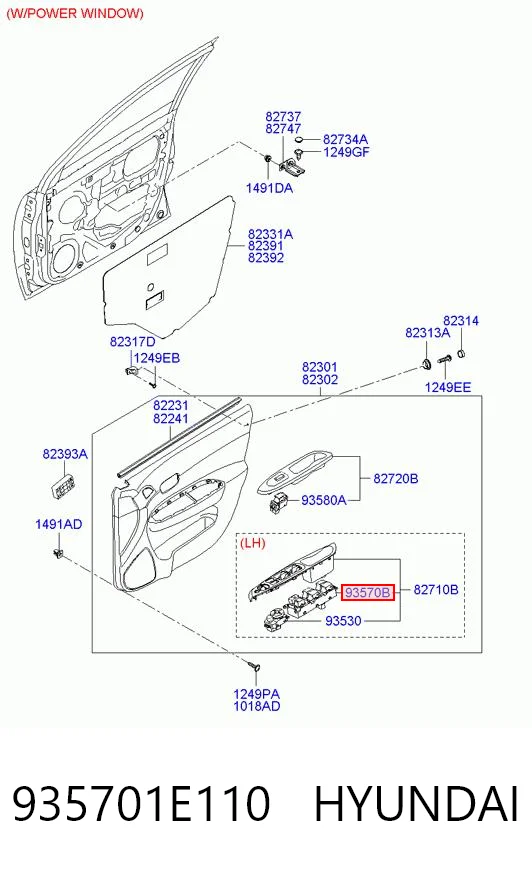 935701E110 Hyundai/Kia Unidade de botões dianteira esquerda de controlo de elevador de vidro