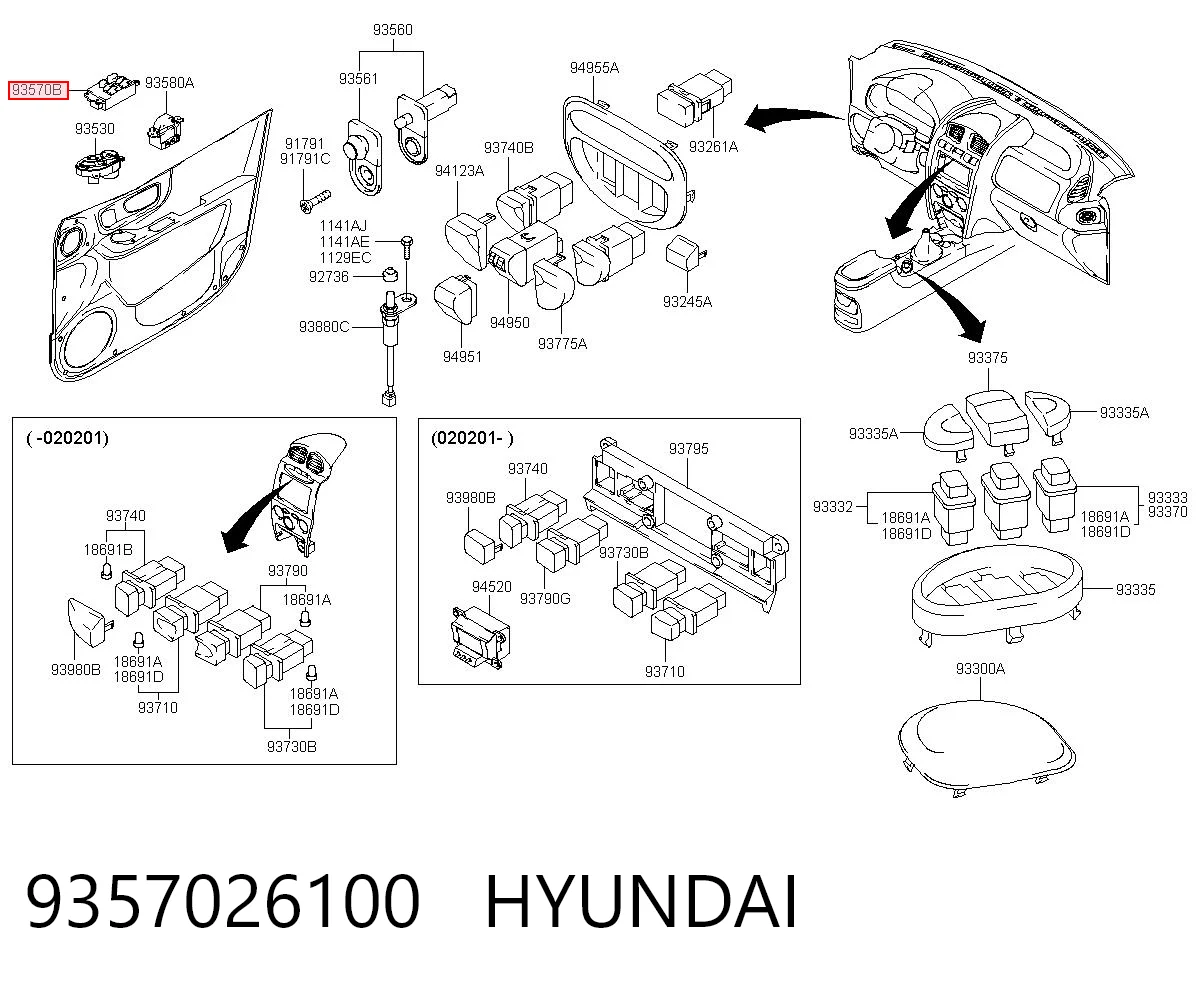9357026100 Hyundai/Kia Unidade de botões dianteira esquerda de controlo de elevador de vidro