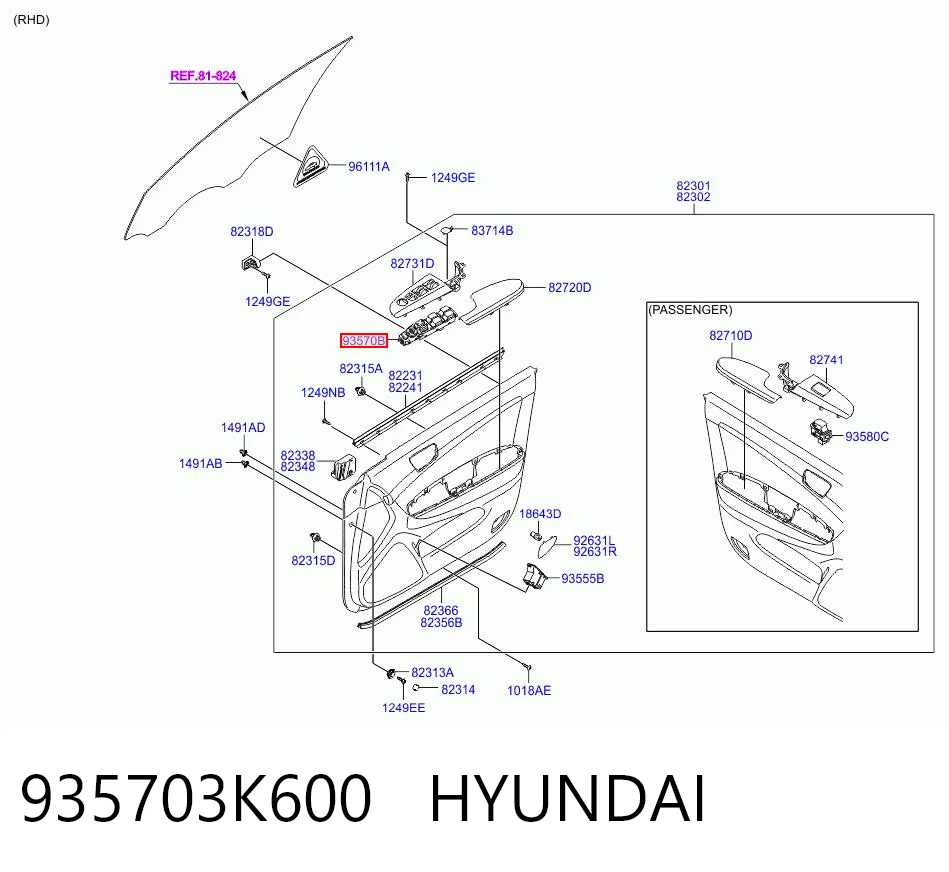 935703K600 Hyundai/Kia Unidade de botões dianteira esquerda de controlo de elevador de vidro