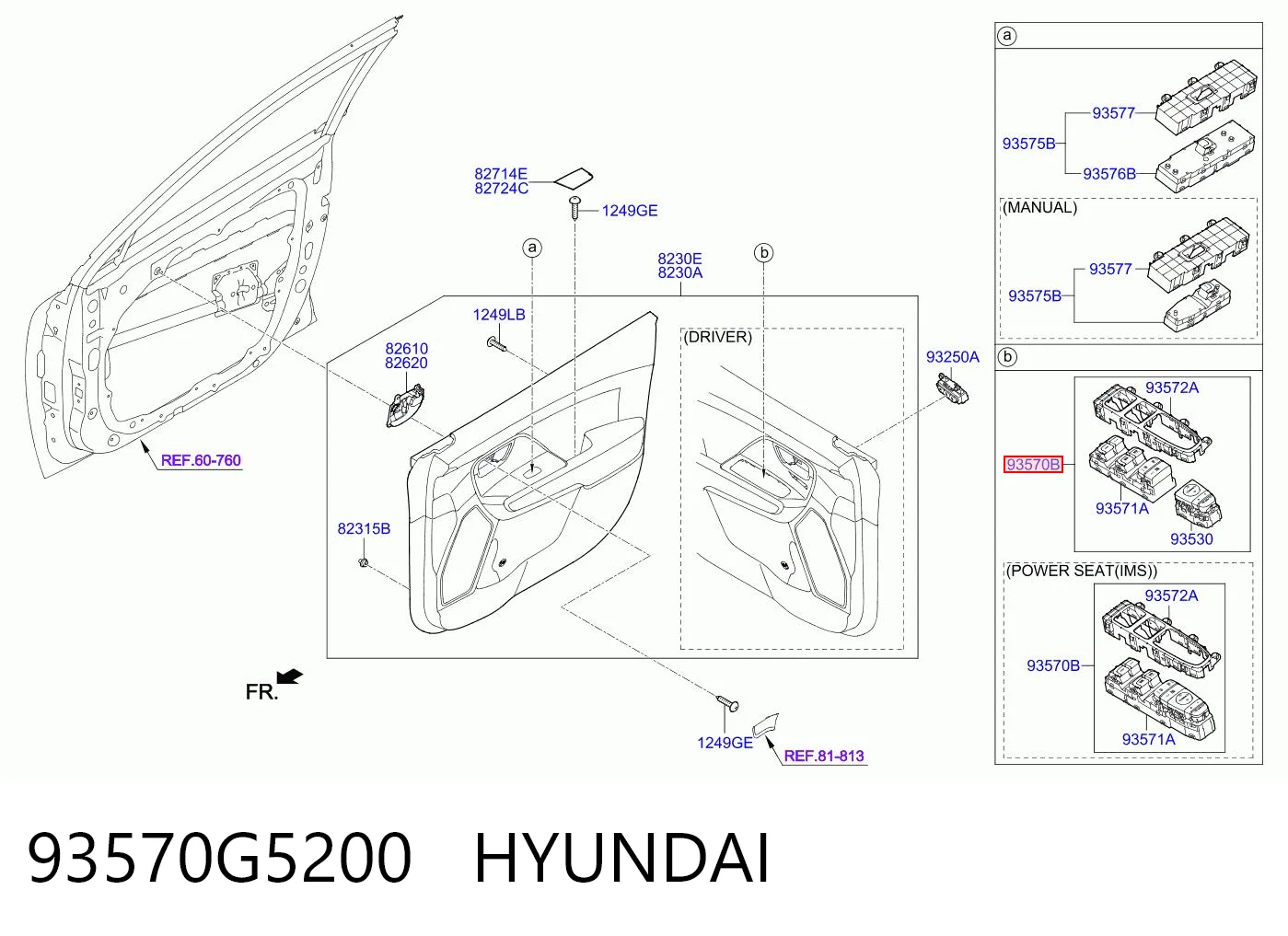 93570G5200 Hyundai/Kia Unidade de botões dianteira esquerda de controlo de elevador de vidro
