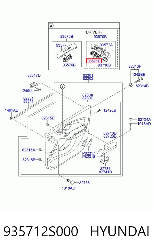 935712S000 Hyundai/Kia Unidade de botões dianteira esquerda de controlo de elevador de vidro