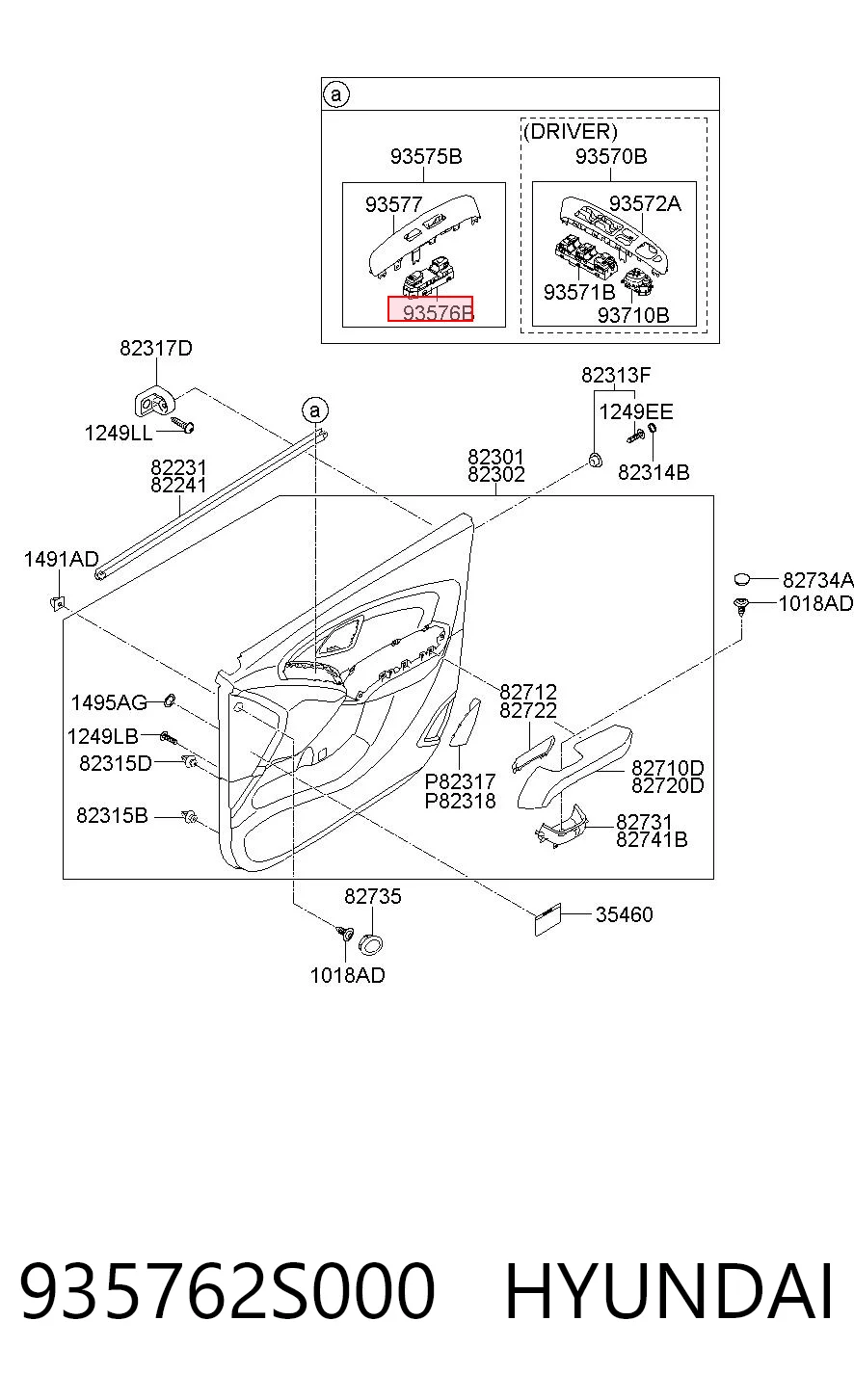 935762S000 Hyundai/Kia Unidade de botões dianteira direita de controlo de elevador de vidro