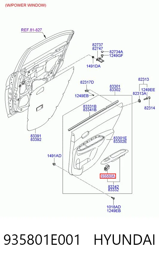 935801E001 Hyundai/Kia Botão dianteiro direito de ativação de motor de acionamento de vidro