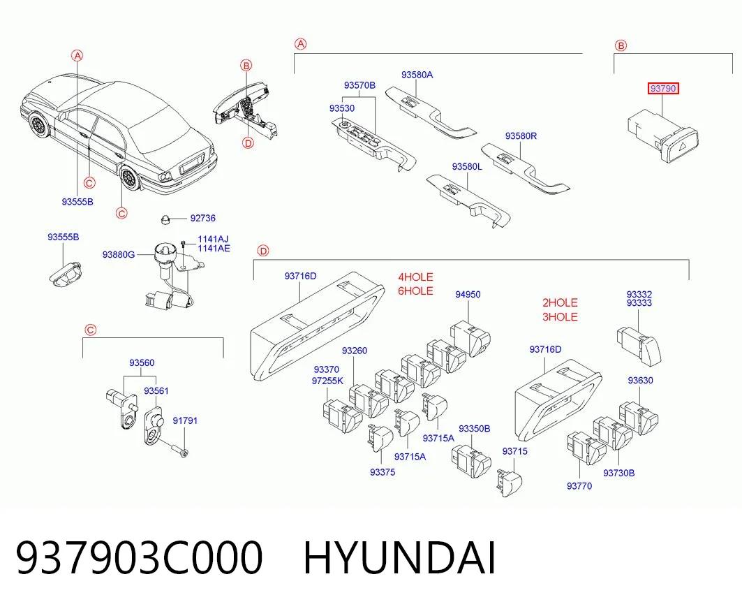 Botão de ativação do sinal de emergência para Hyundai Sonata IV EU4