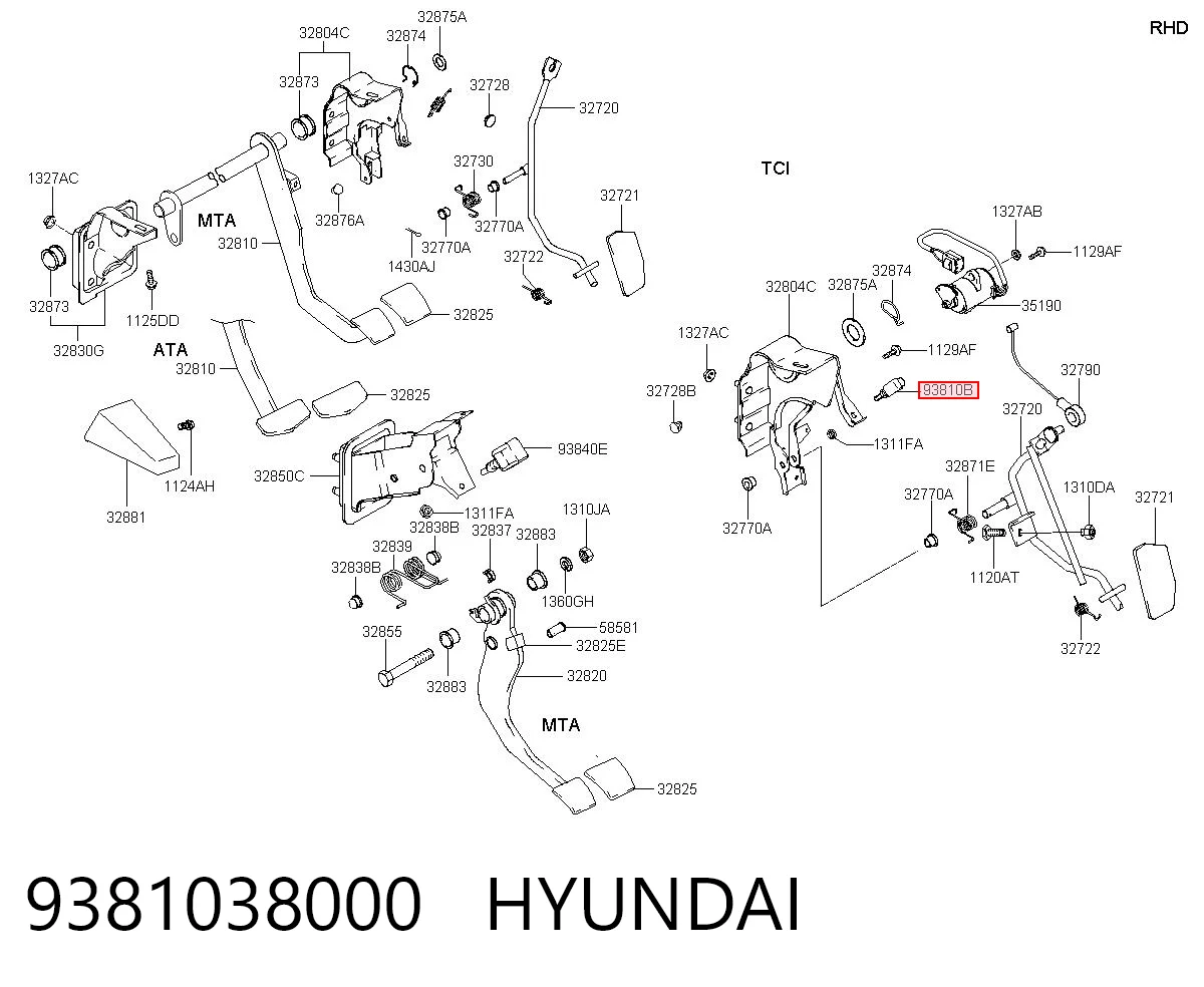 9381038000 Hyundai/Kia Sensor de ativação de embraiagem