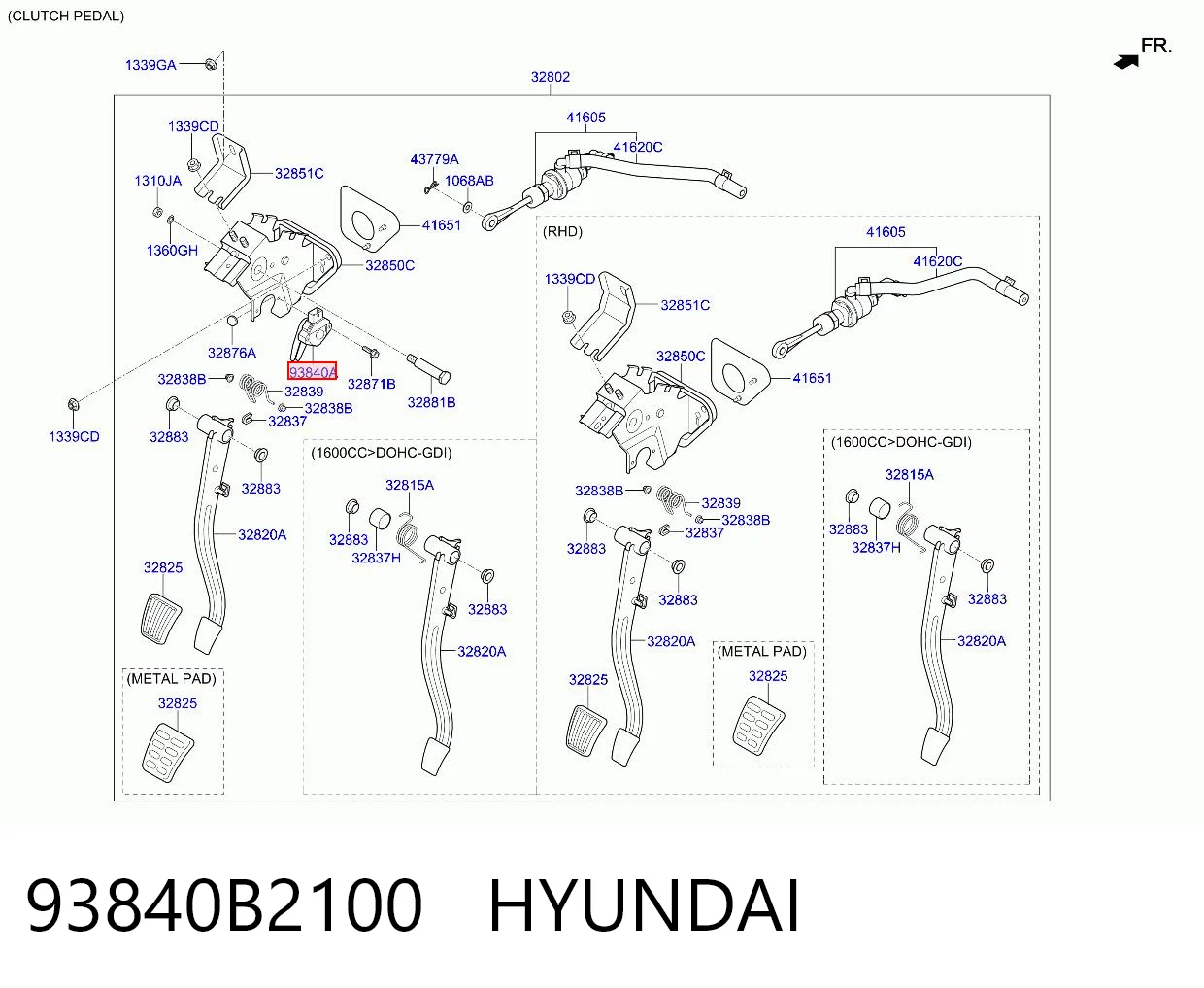 93840B2100 Hyundai/Kia Interruptor de fim de carreira de fecho de ignição