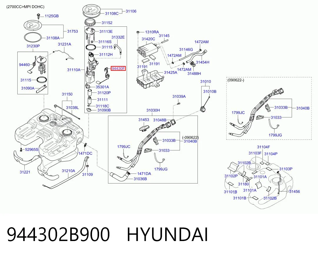 944302B900 Hyundai/Kia Sensor esquerdo do nível de combustível no tanque