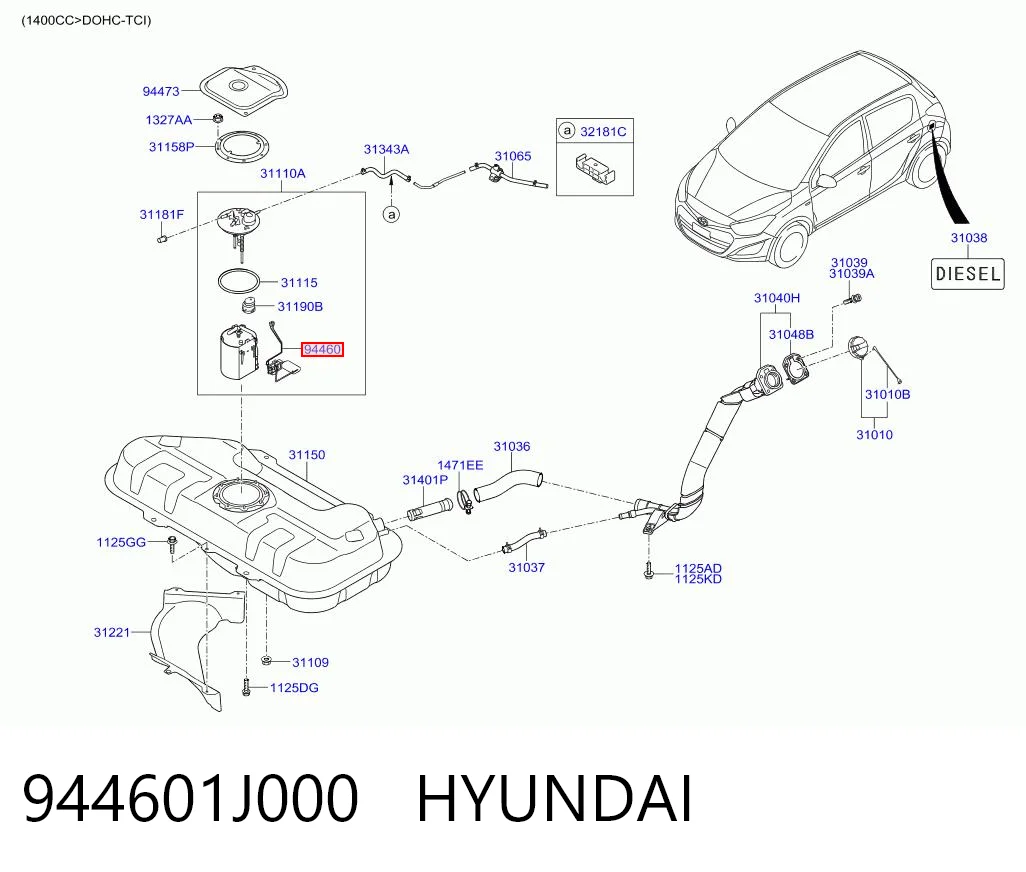 Sensor do nível de combustível no tanque para Hyundai I20 I PB