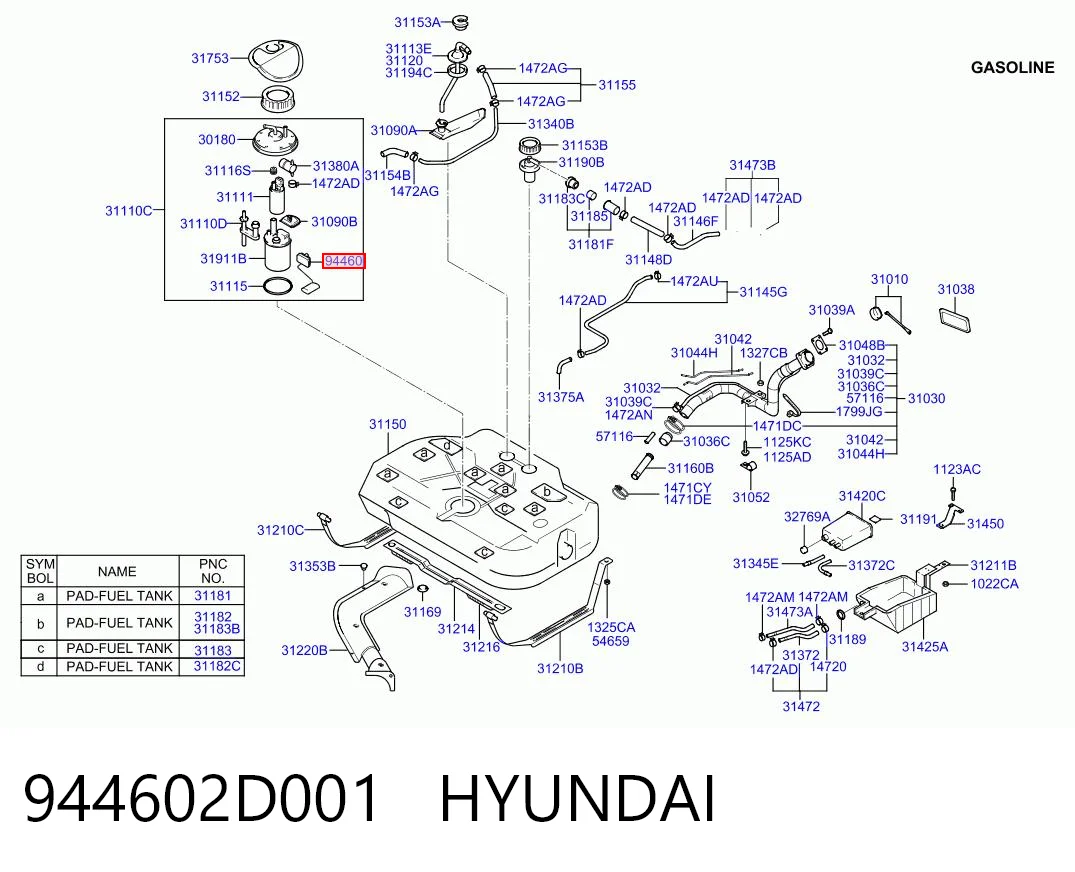 Sensor do nível de combustível no tanque para Hyundai Elantra III XD