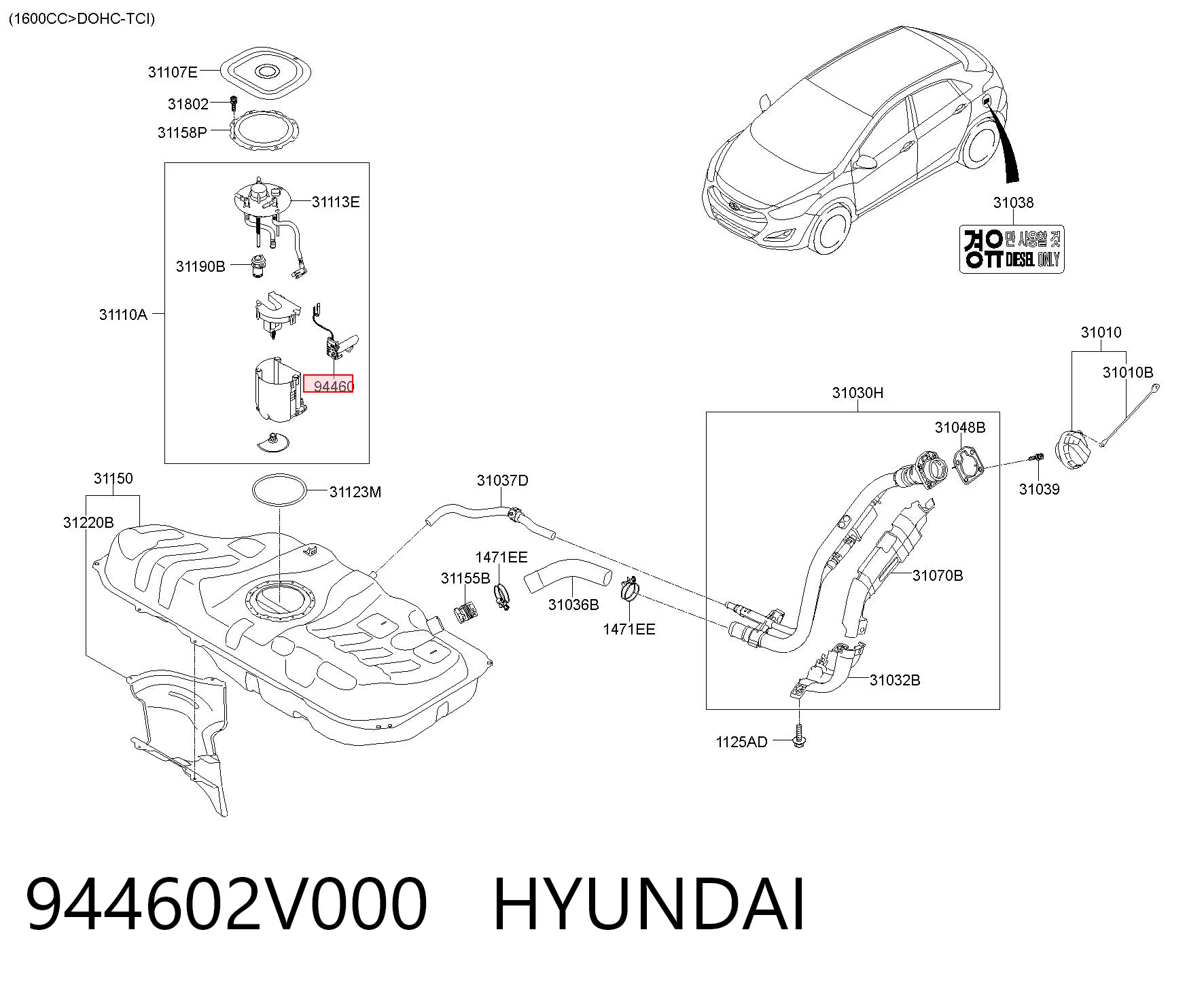 Sensor do nível de combustível no tanque para Hyundai I30  GDH