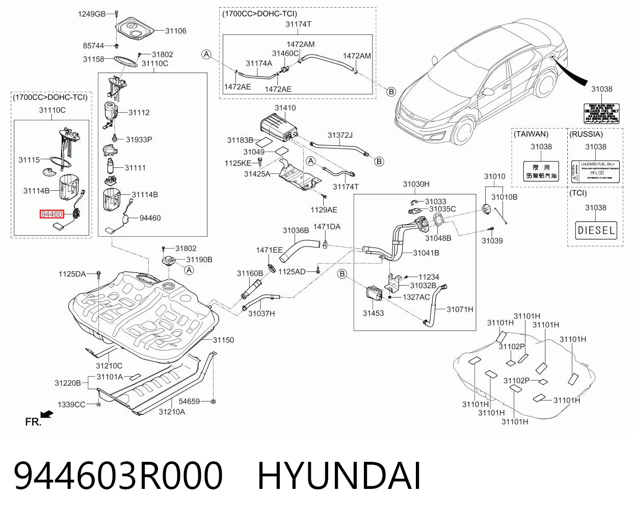944603R000 Hyundai/Kia Sensor do nível de combustível no tanque