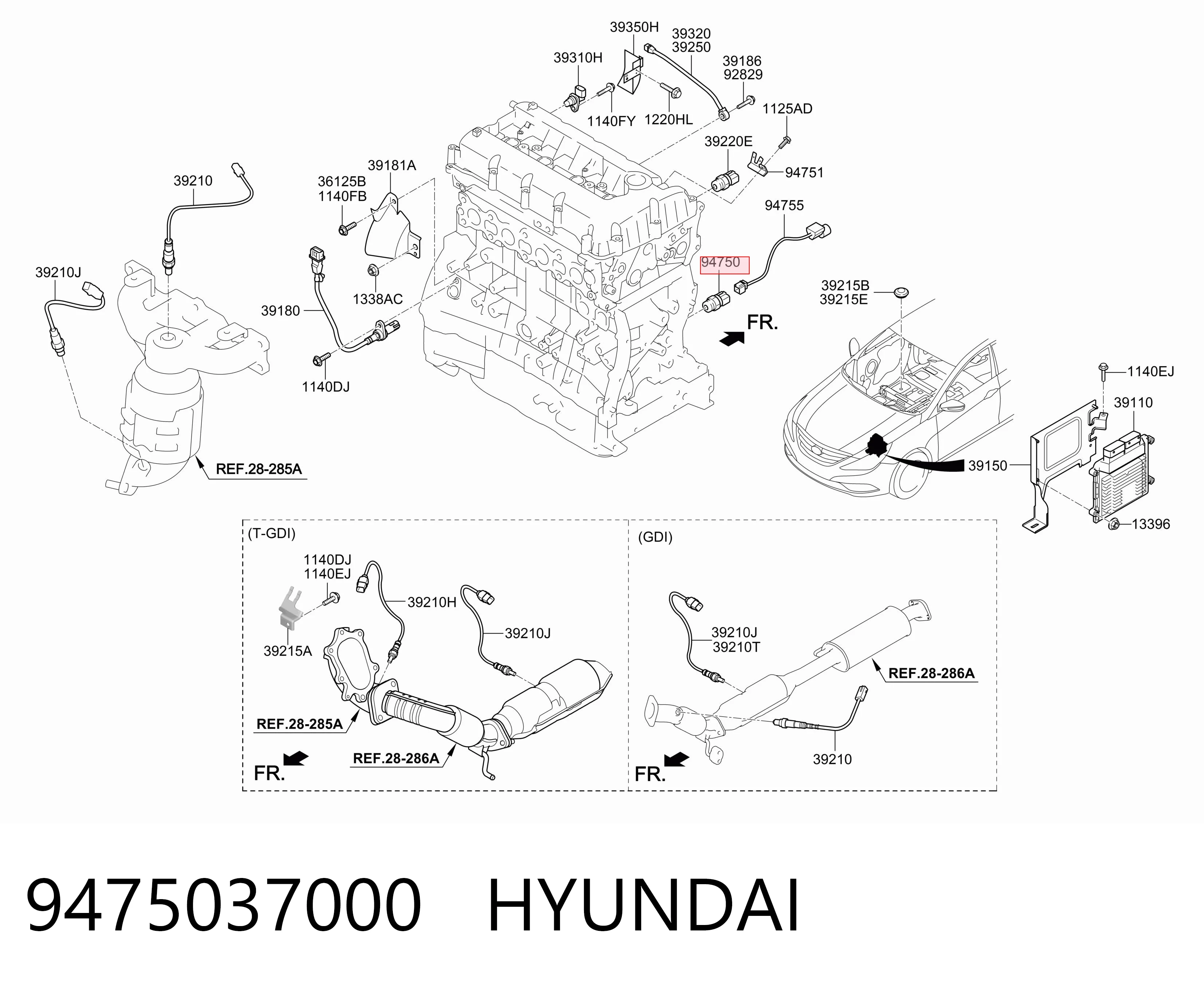 9475037000 Hyundai/Kia Sensor de pressão de óleo