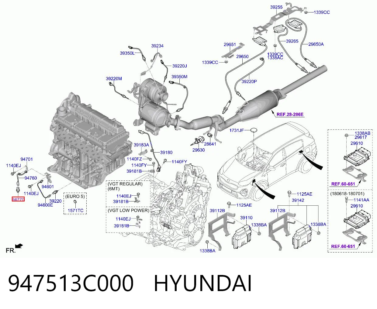 947513C000 Hyundai/Kia Sensor de pressão de óleo
