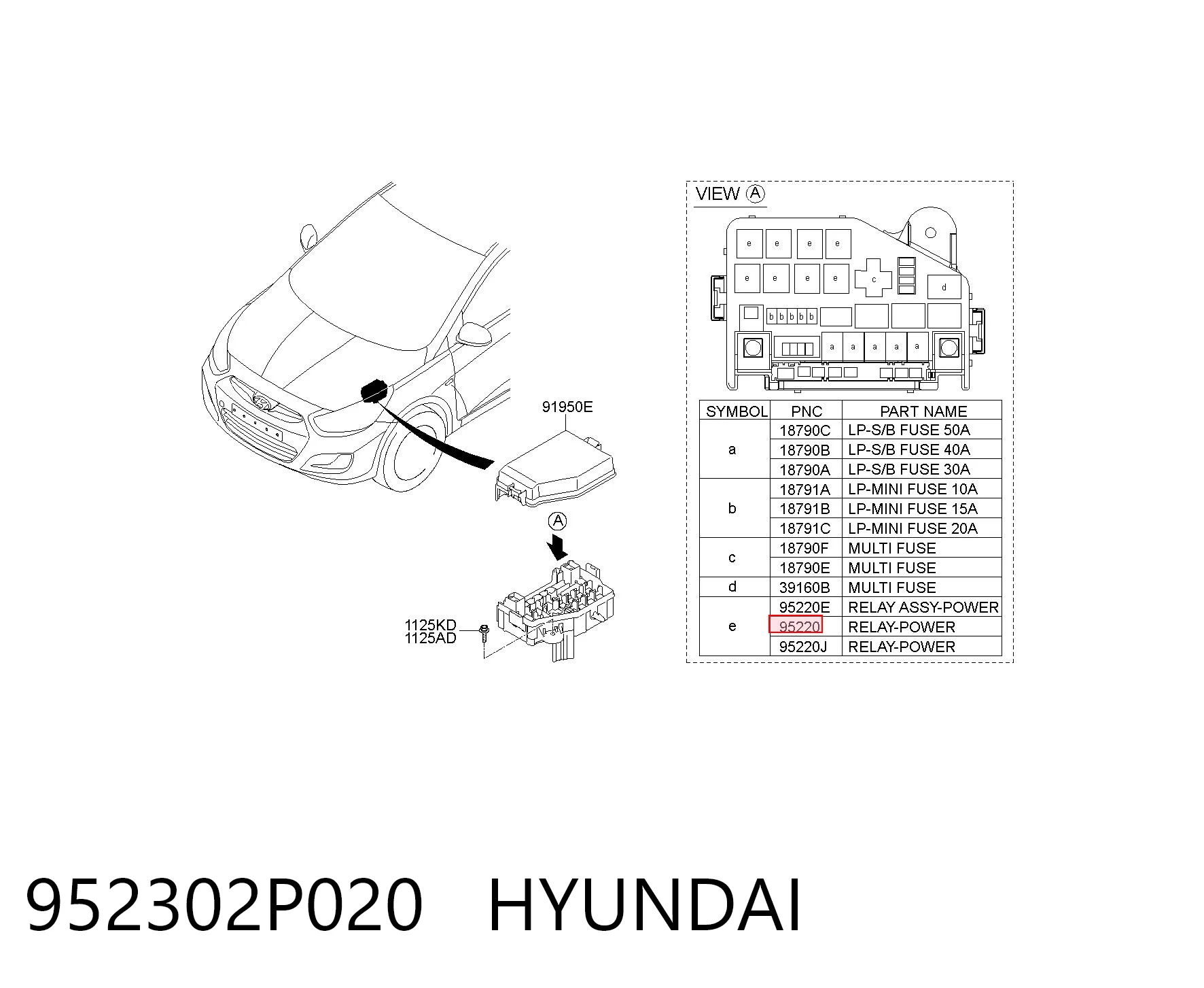 952302P020 Hyundai/Kia Relê de ventilador