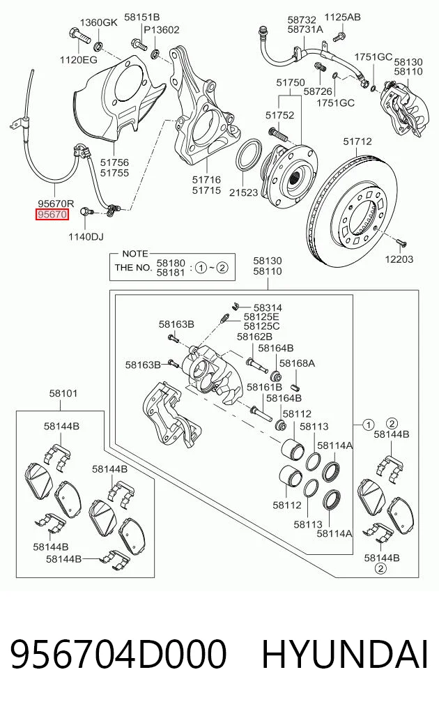 956704D000 Hyundai/Kia Sensor ABS dianteiro esquerdo