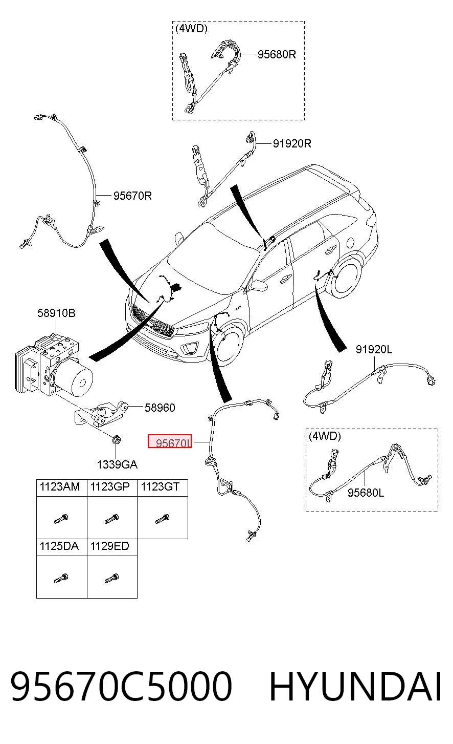 95670C5000 Hyundai/Kia Sensor ABS dianteiro esquerdo