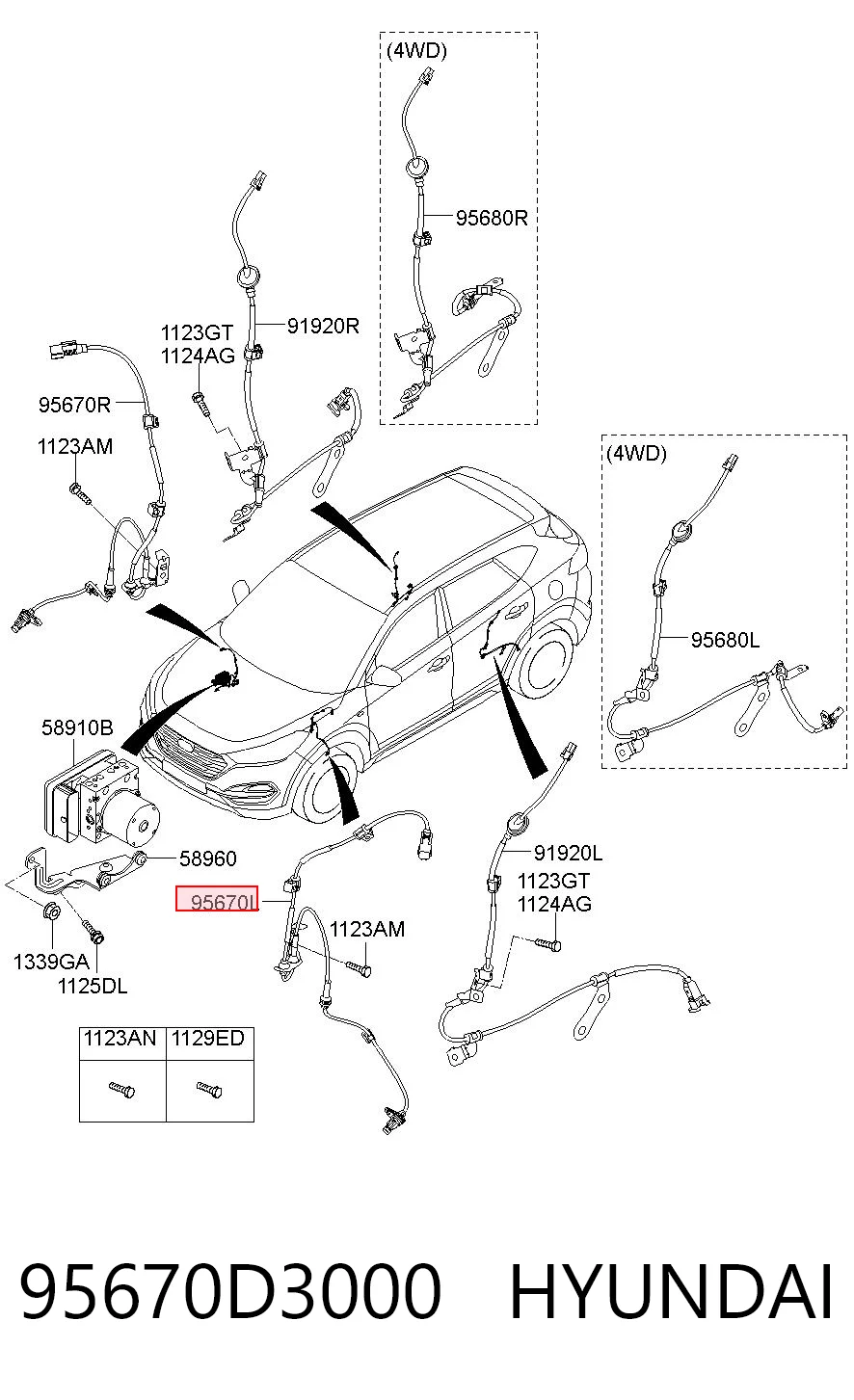 95670D3000 Hyundai/Kia Sensor ABS dianteiro esquerdo
