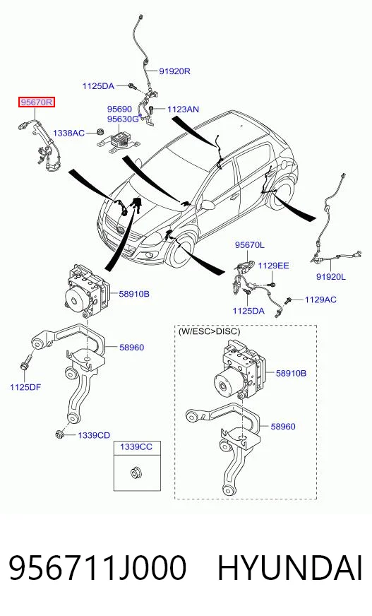 956711J000 Hyundai/Kia Sensor ABS dianteiro direito