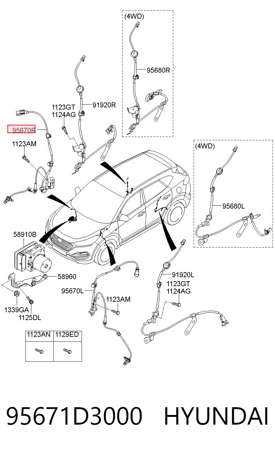 95671D3000 Hyundai/Kia Sensor ABS dianteiro direito