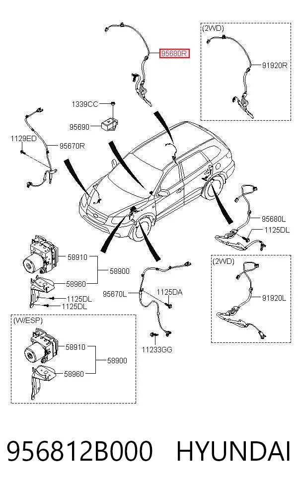 956812B000 Hyundai/Kia Sensor ABS traseiro direito
