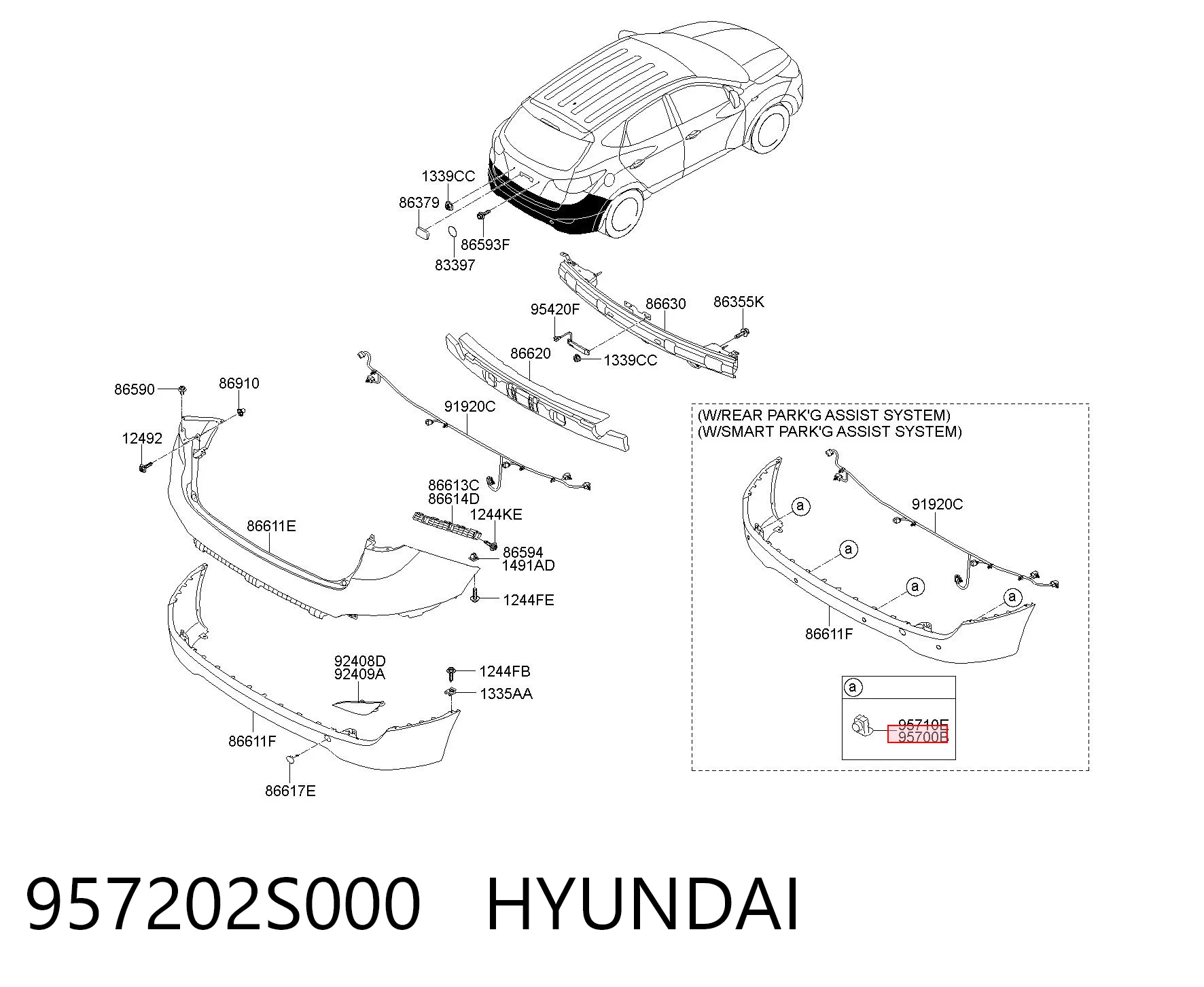 957202S000 Hyundai/Kia Sensor traseiro de sinalização de estacionamento (sensor de estacionamento)