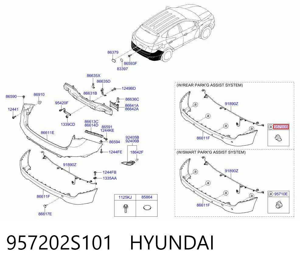 957202S101 Hyundai/Kia Sensor traseiro de sinalização de estacionamento (sensor de estacionamento)
