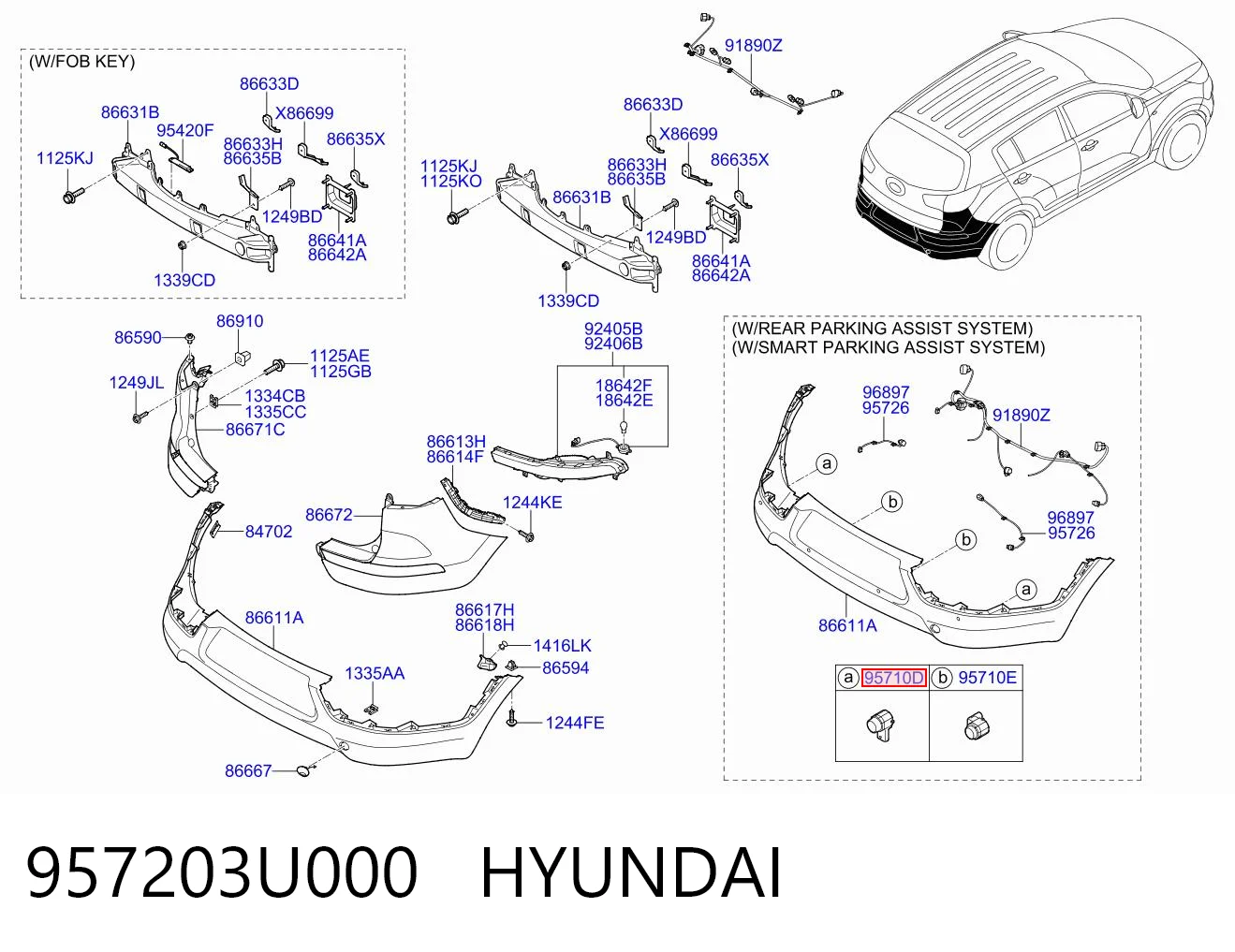 957203U000 Hyundai/Kia Sensor traseiro lateral de sinalização de estacionamento (sensor de estacionamento)