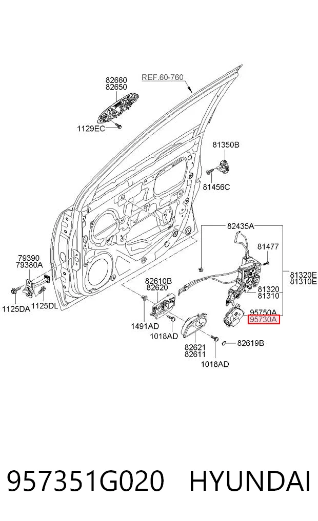 957351G020 Hyundai/Kia Motor acionador de abertura/fechamento da porta dianteira esquerda