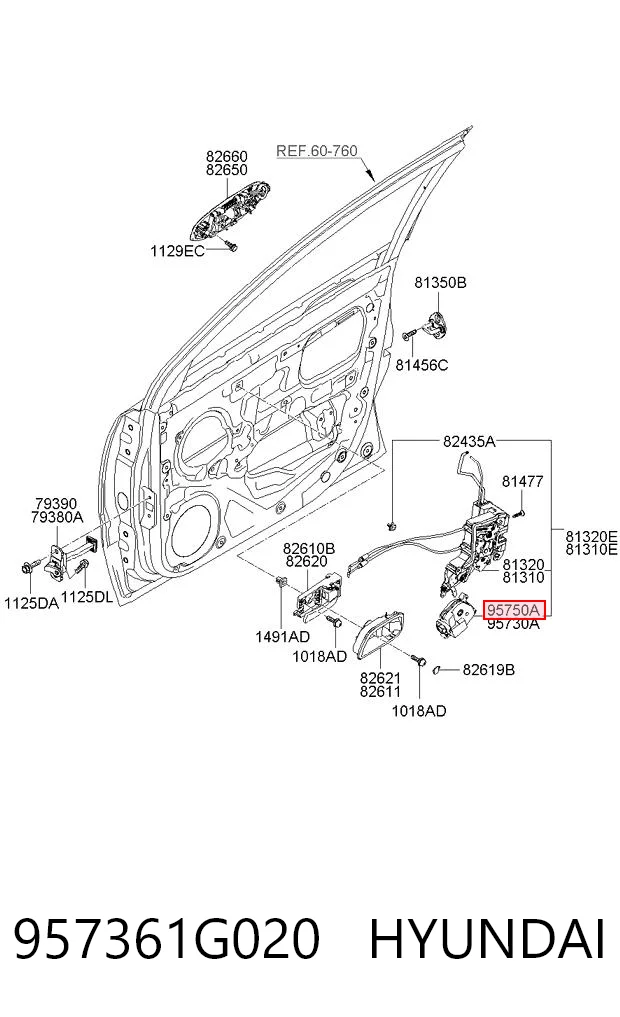 957361G020 Hyundai/Kia Motor acionador de abertura/fechamento da porta dianteira direita
