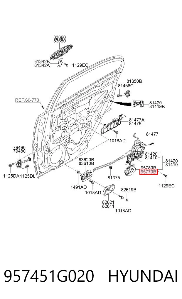 957451G020 Hyundai/Kia Motor acionador de abertura/fechamento da porta traseira esquerda