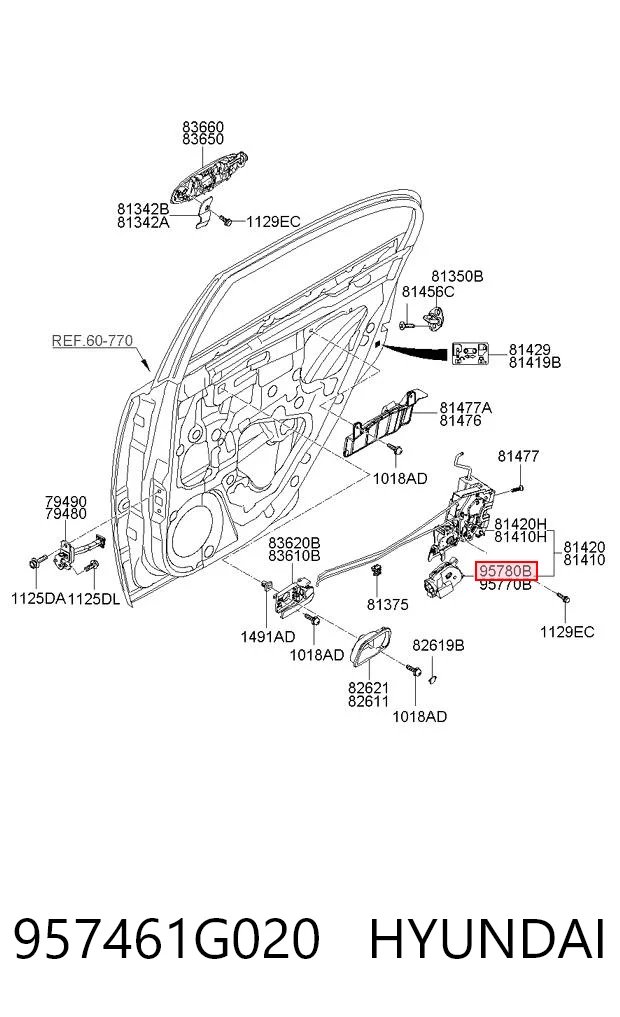 957461G020 Hyundai/Kia Motor acionador de abertura/fechamento da porta traseira direita