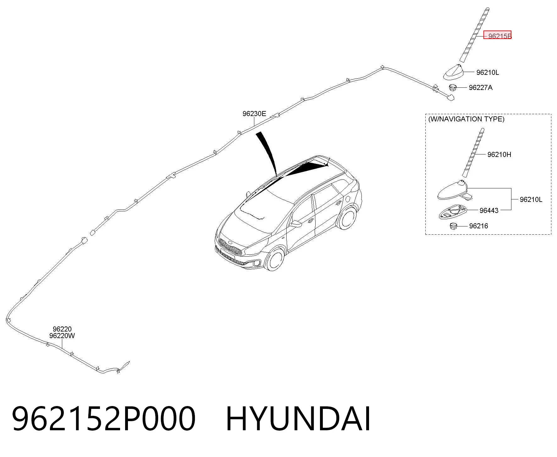 962152P000 Hyundai/Kia Haste de antena