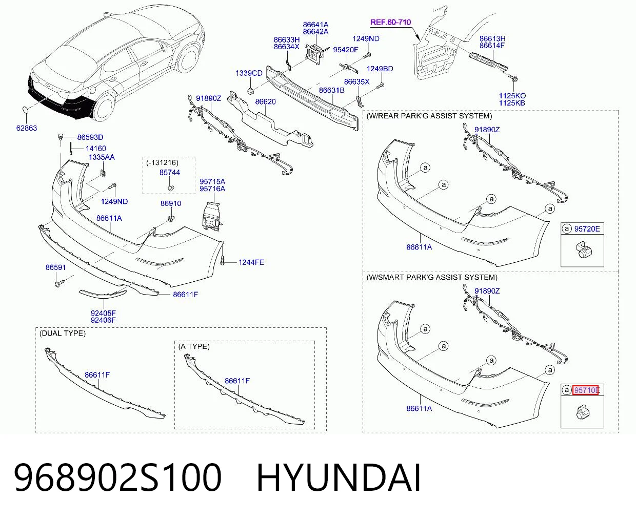 968902S100 Hyundai/Kia Sensor traseiro lateral de sinalização de estacionamento (sensor de estacionamento)